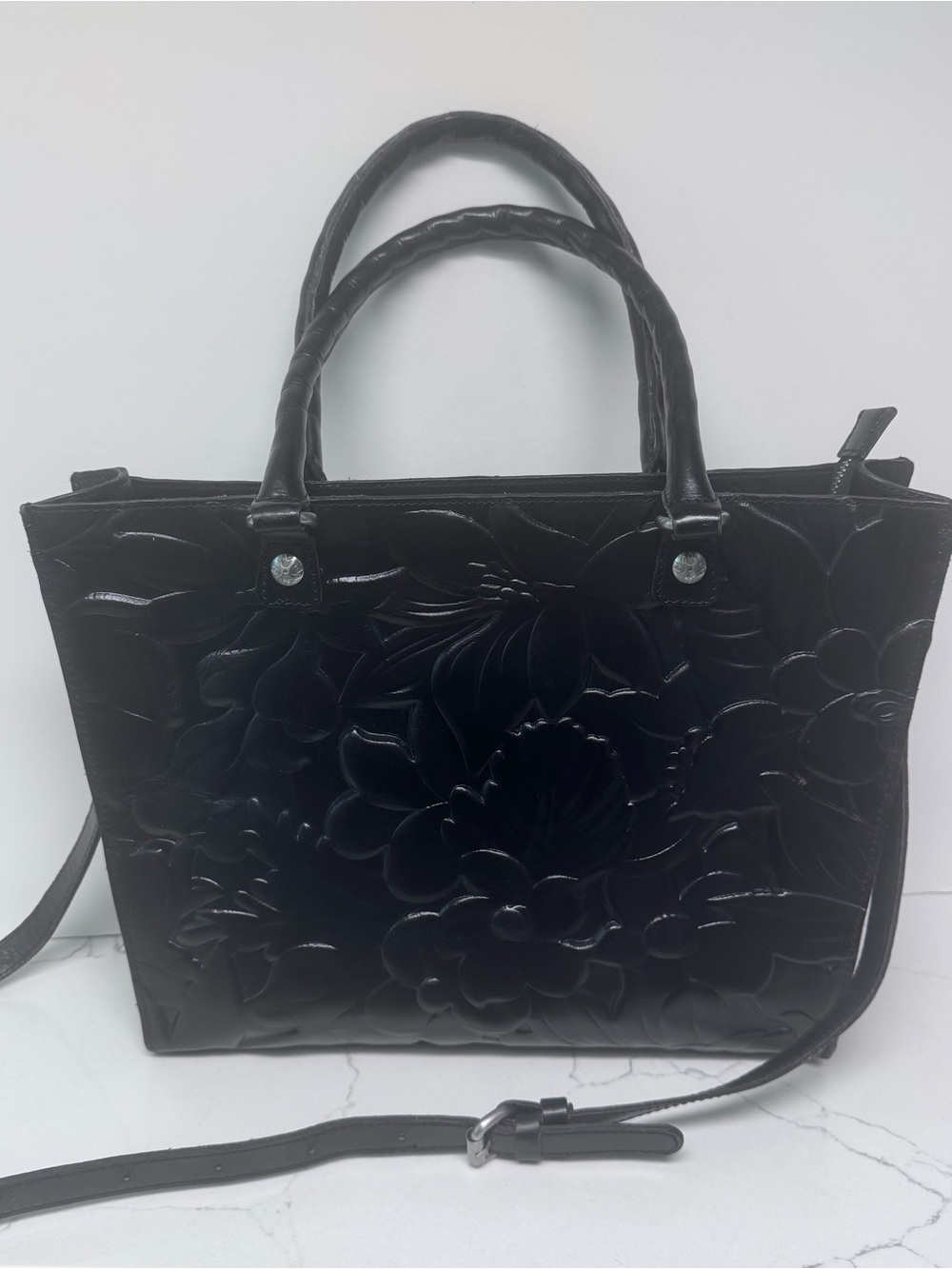 Patricia Nash Black Floral Zancona Tote With Strap